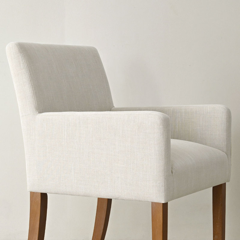 Chaise de salle à manger rembourrée en bois massif Beste, Crème, crème