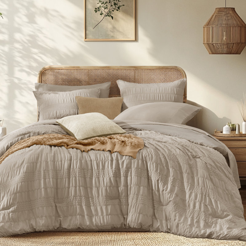 Comforter Set, Seersucker Bed in a Bag Soft All Seasons, Bedding Sets with Comforter, Flat Sheet, Fitted Sheet, Pillow Shams, Pillowcases