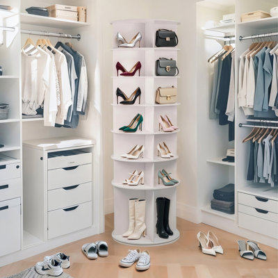 Étagère à chaussures rotative à 7 niveaux, tour à chaussures pivotante à conception surélevée, range-chaussures pivotant sur 360 °, convient à 28 paires de chaussures, tour à chaussures à étalage rond