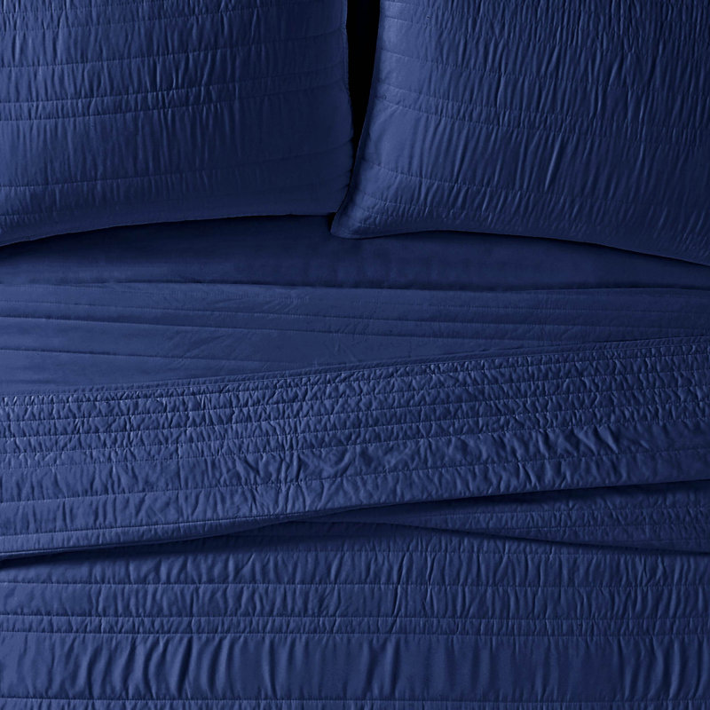 Ensemble de courtepointe antimicrobien Trely Calm, Marine, Courtepointe double / grand + 2 taies décoratives