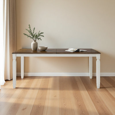 Table de salle à manger extensible de 150 à 195 cm pour 4 à 6 personnes, plateau en MDF plaqué peint, style ferme moderne, pieds en hévéa massif, gain de place pour la cuisine et la salle à manger.