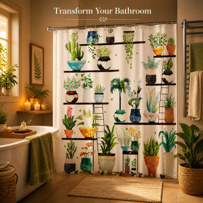 Floral Shower Curtain with Hooks Included