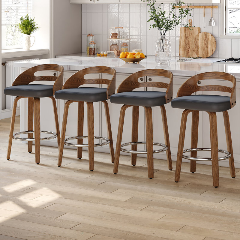 Ensemble de 4 tabourets de comptoir pivotants rembourrés Mahtab, Noir, Tabouret de comptoir (siège d'une hauteur de 25,1