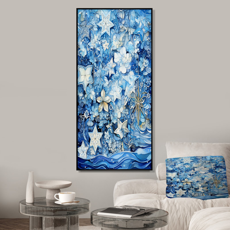 Carreaux botaniques blancs et bleus II - Botanicals Wall Art, 20" H x 12" W, Cadre photo noir