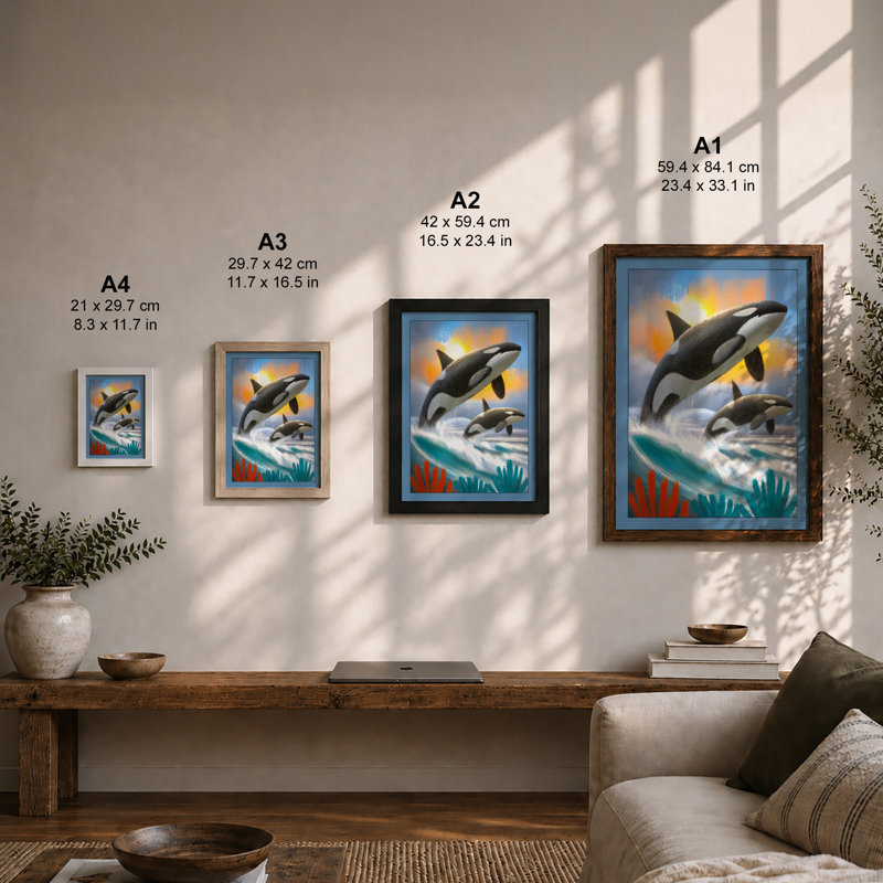 Whales at Sunrise Coastal 1 Piece Single Picture Frame Wall Art, A2 - 59.4 x 42.0 cm, White