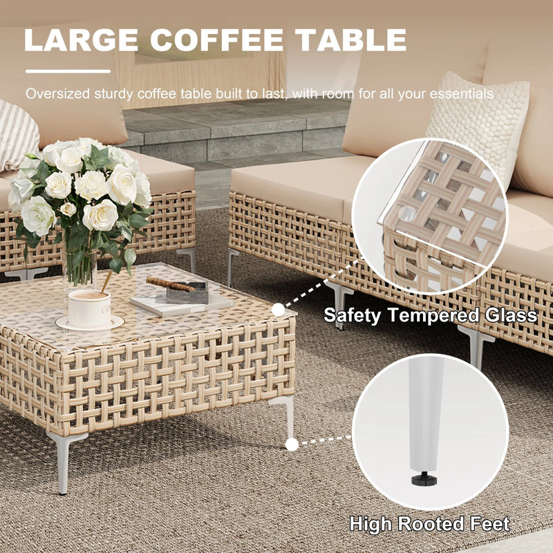 Ensemble de canapé modulaire d'extérieur 7 pièces avec coussins épais - Ensemble de conversation en osier toutes saisons pour la cour, le jardin, la piscine et la terrasse