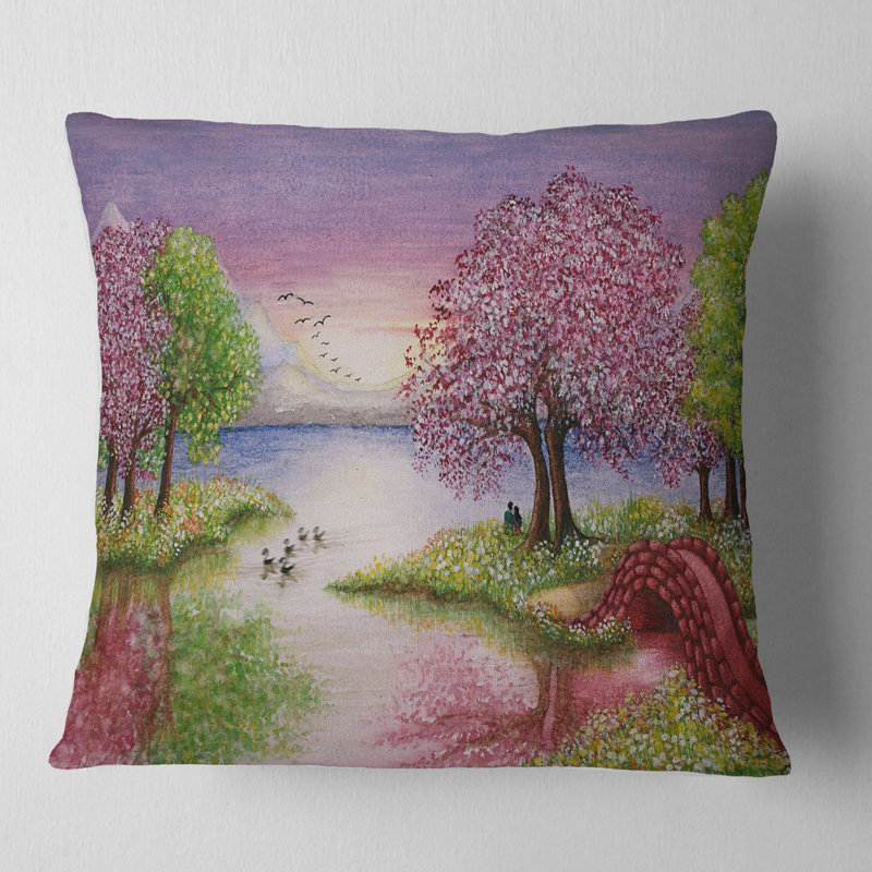 Paysage romantique avec coussin imprimé Schafer, 18 po x 18 po, Coussin décoratif
