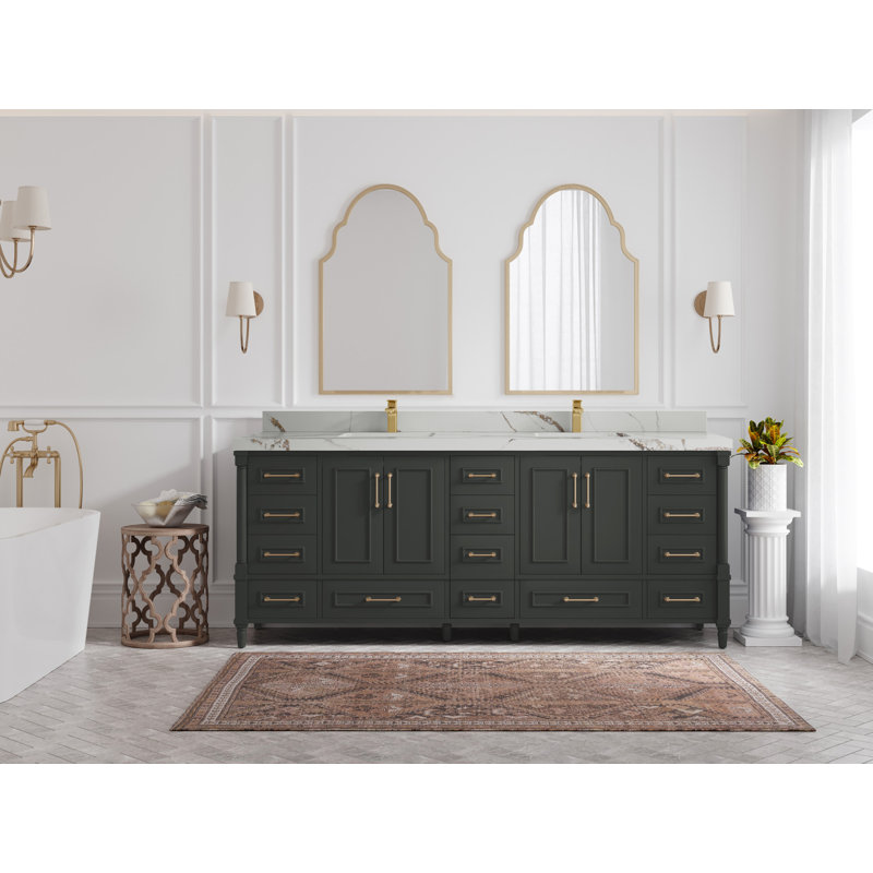 Aberdeen 84'' Double Bathroom Vanity with Top, Calacatta Gold