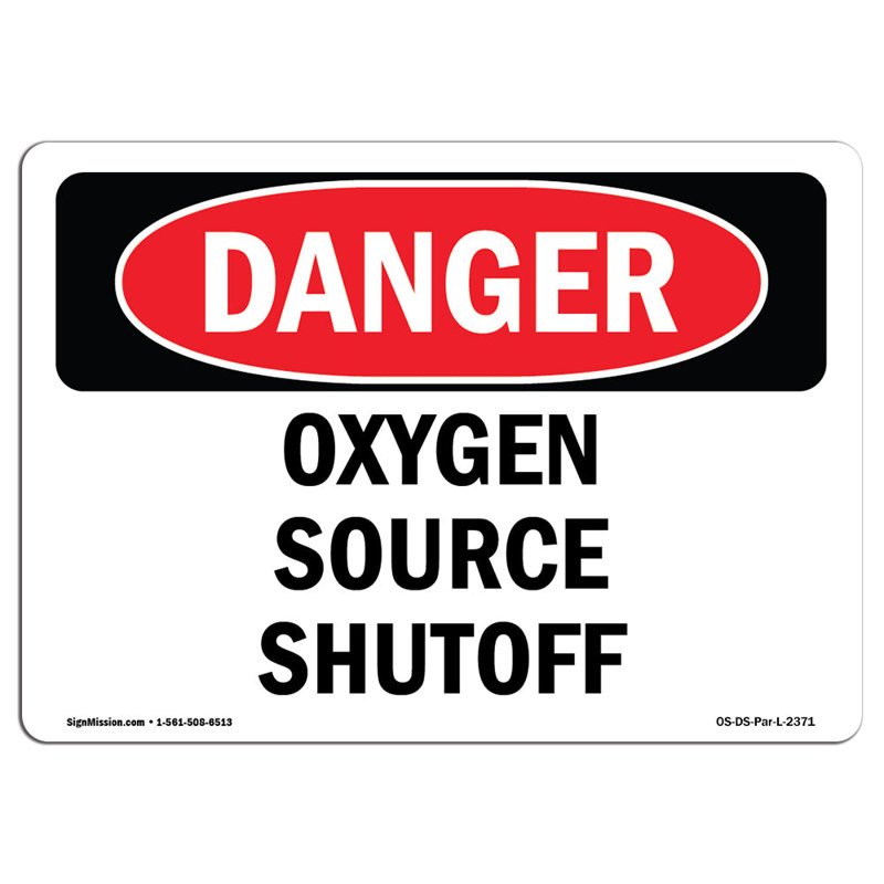 Panneau d'arrêt de la source d'oxygène, H 12 po x l 18 po x P 0,1 po