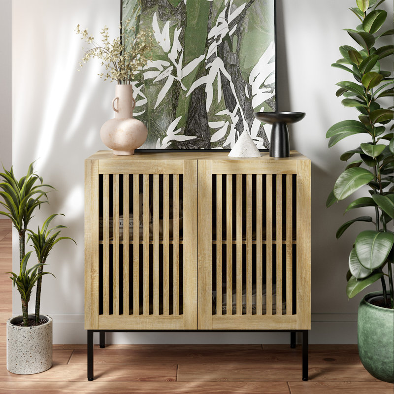 Storage Cabinet,31.5" Farmhouse Buffet Cabinet With Metal Base And Adjustable Shelf,Sideboard Coffee Bar Cabinet With 2 Doors For Kitchen,Dining Room,Living Room,Oak