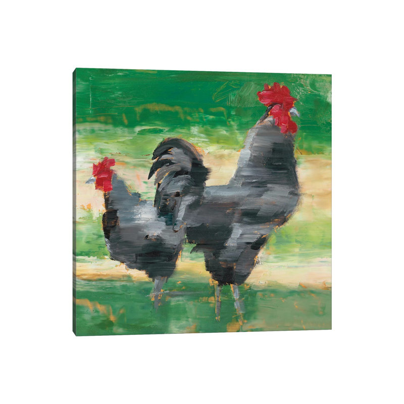 «Black Rooster & Hen I» par Ethan Harper - reproduction d'art, H 18 po x l 18 po x 1,5 po, Toile tendue, Pas de tapis