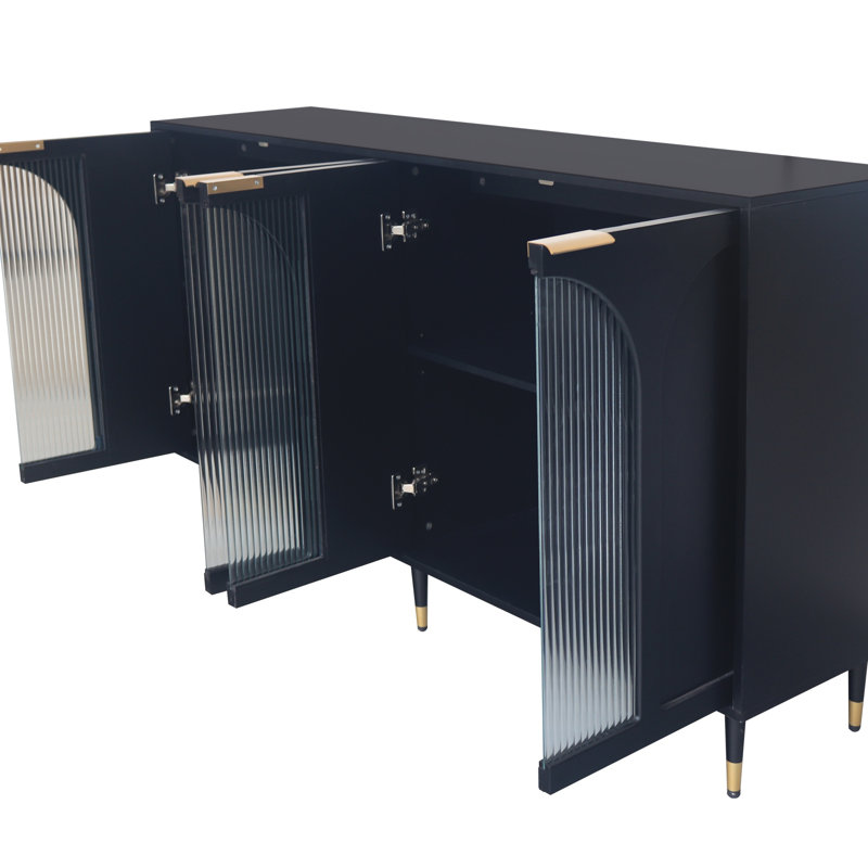 Accent Cabinet Black Lacquered Wooden Cabinet With 4 Glass Doors Sideboard Buffet Server Cabinet Storage Cabinet, For Living Room, Entryway, Hallway, Office, Kitchen And Dining Room