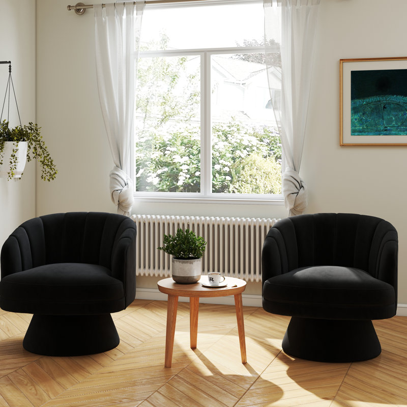 Murrow Velvet Swivel Barrel Chair(Set of 2), Black