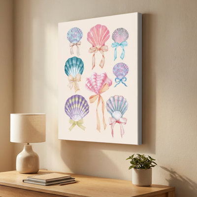 Seashells adorned with ribbons Canvas Wall Art - vibrant and delicate - 1" Deep Gallery Wrapped - 24" x 36"
