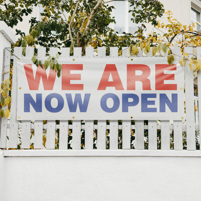 We Are Now Open Banner Sign 36 Inch x 96 Inch