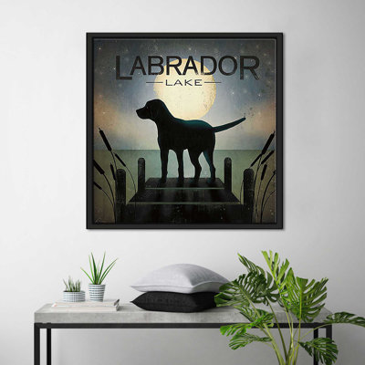 «Moonrise Black Dog Labrador Lake (Square)» par Ryan Fowler, reproduction