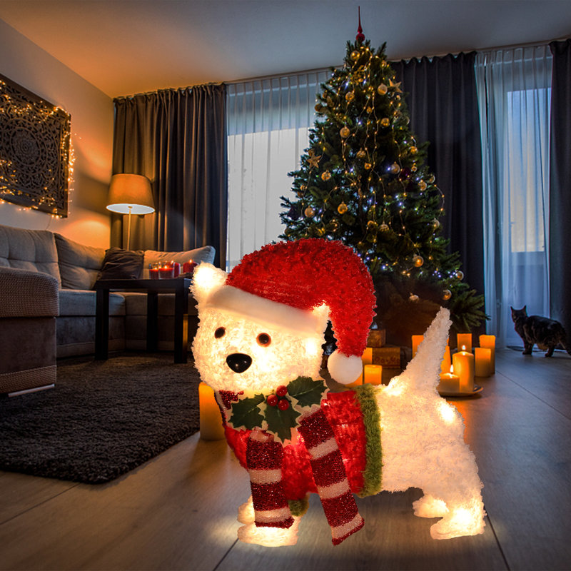 Chiot de Noël guirlande lumineuse illuminée à l'extérieur