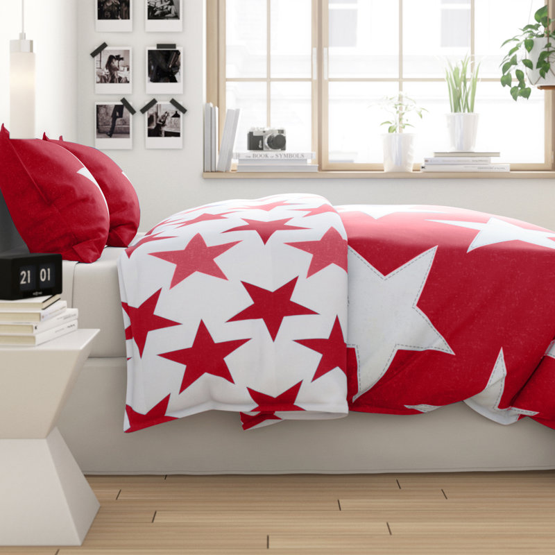 Sally Polyester Geometric Shapes Duvet Cover with Pillowcases, Red, Double - 2 Standard Pillowcases