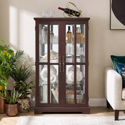 52.8" Tall Glass Display Cabinet with RGB LED Lights, Mirrored Back Curio Cabinet and Adjustable Shelves