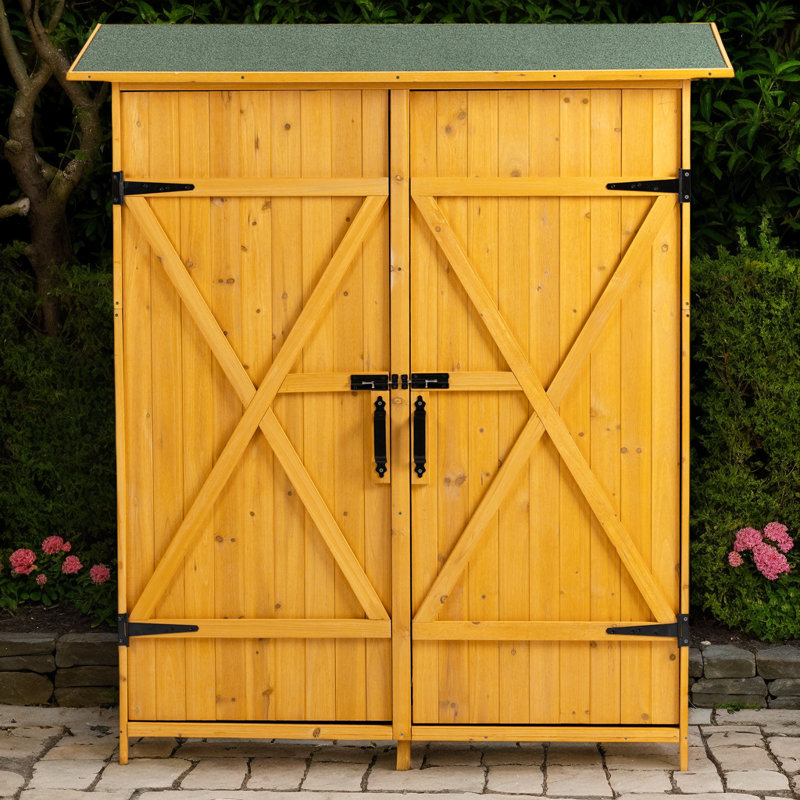 Remise de rangement extérieure en bois avec porte verrouillable, tablettes amovibles et toit inclinable