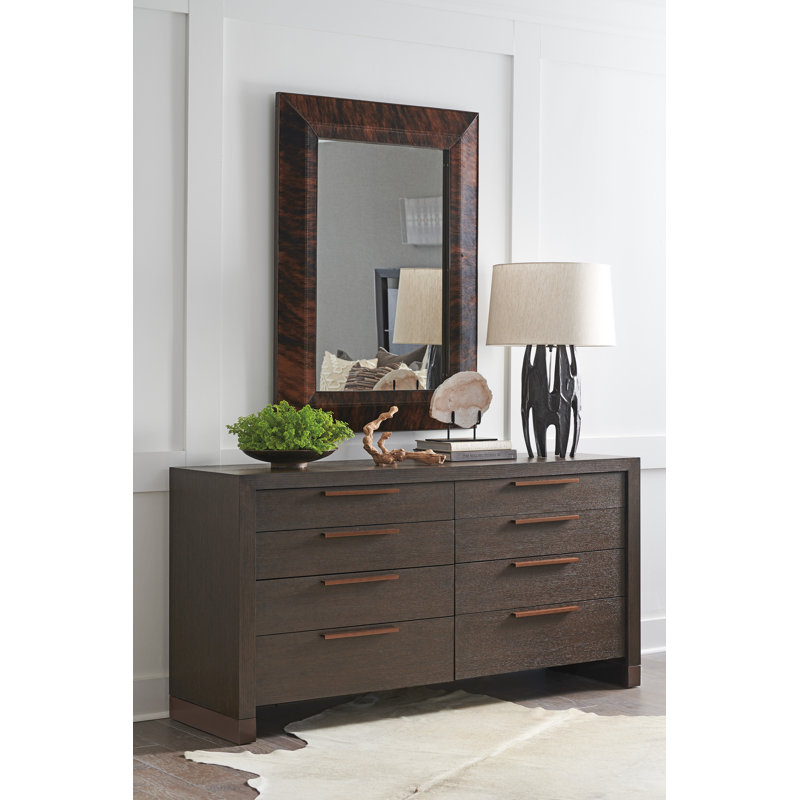 Park City Meadows 50'' Transitional Bronze Wood-Leather Wall Mirror