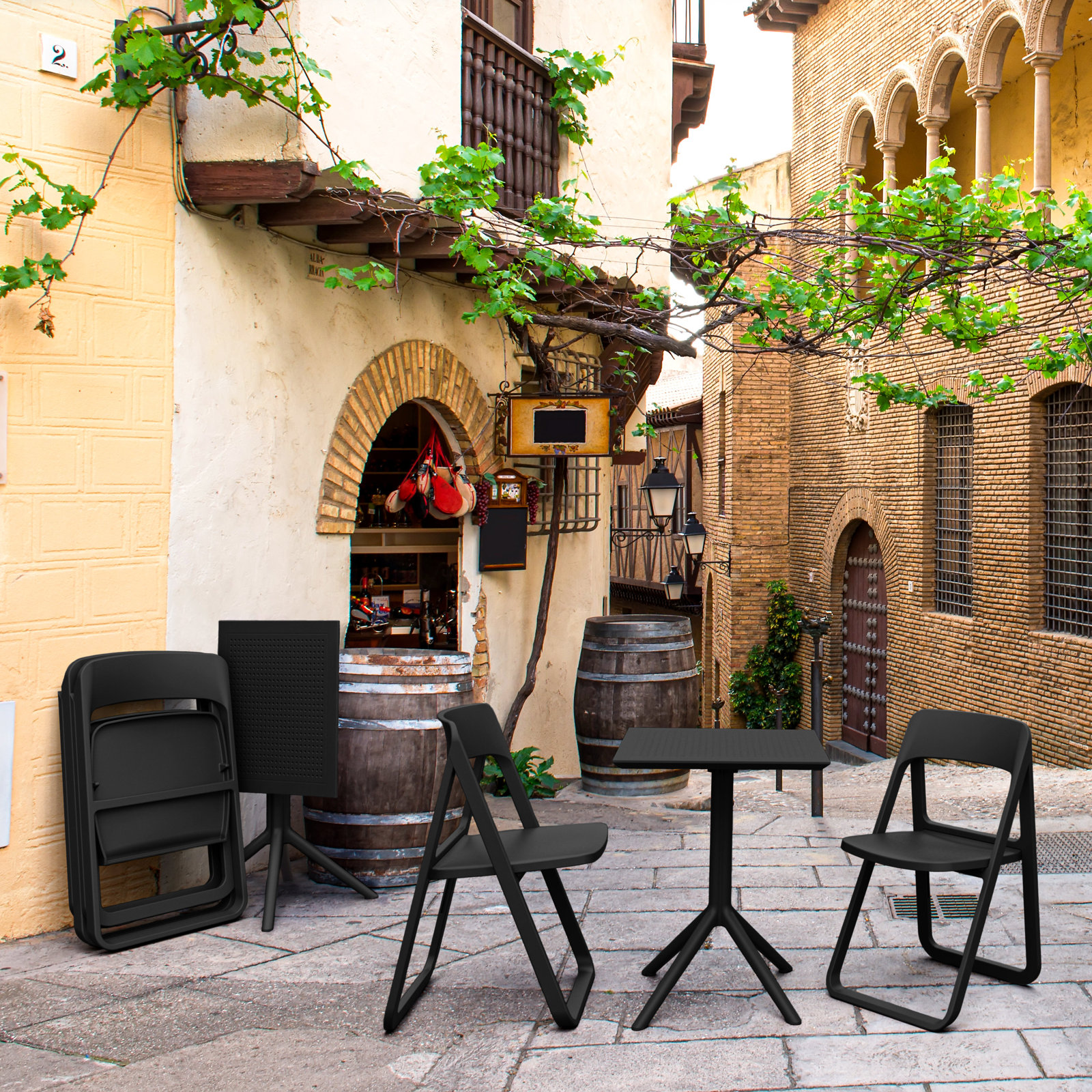 Armo Foldable Patio Side Chair, Black