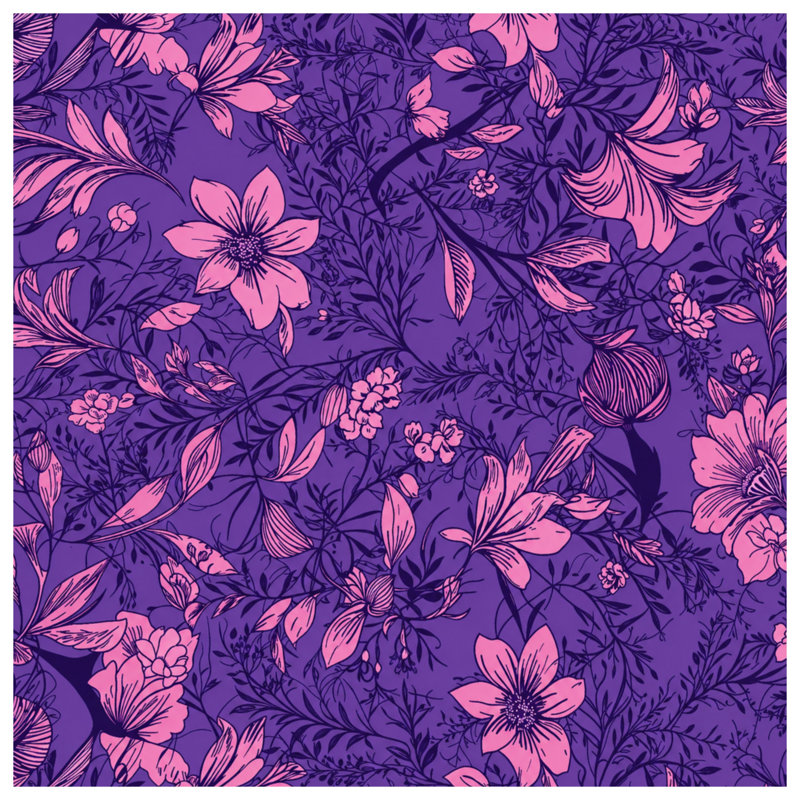 Rideaux de douche Floral Botanical Illustration, L 70 po x H 93 po, Medium Purple Light Pink
