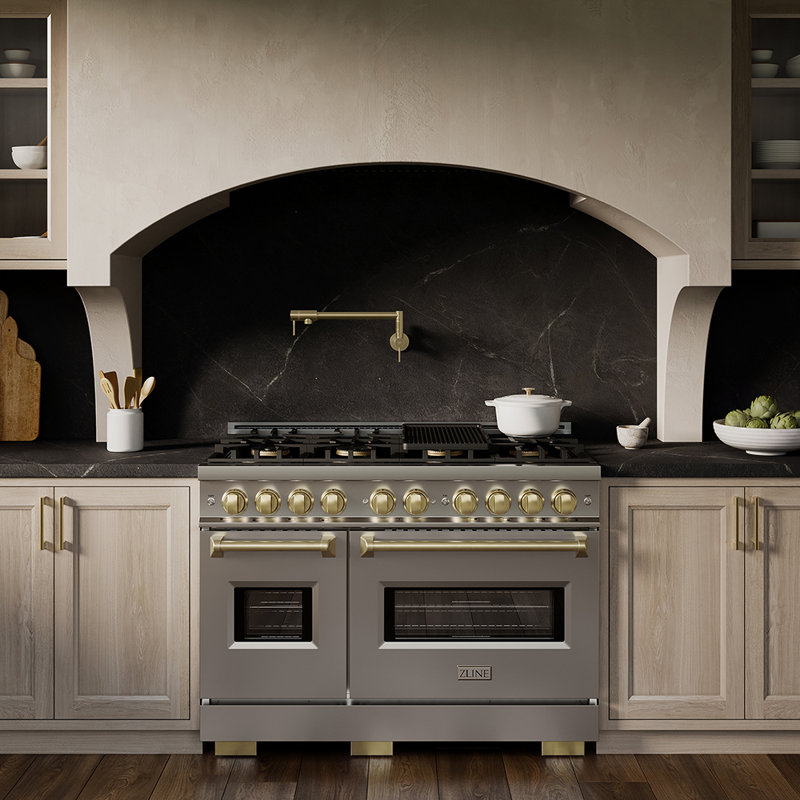 Cuisinière à gaz ZLINE Autograph 48 po avec plaque de cuisson 8 brûleurs DuoPro, Acier Inoxydable, Natural Gas/Liquid Propane