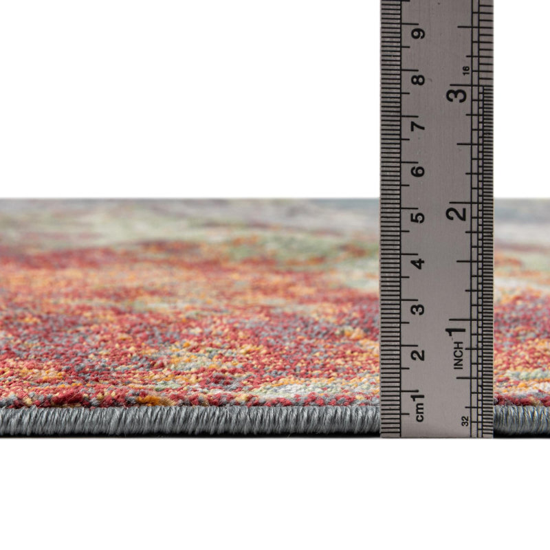 Tapis rouge à motif abstrait Haefner, Carré 5 pi 5 po