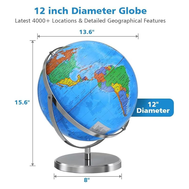 Décoration de table globe terrestre, rotation horizontale à 360 ° avec texte clair