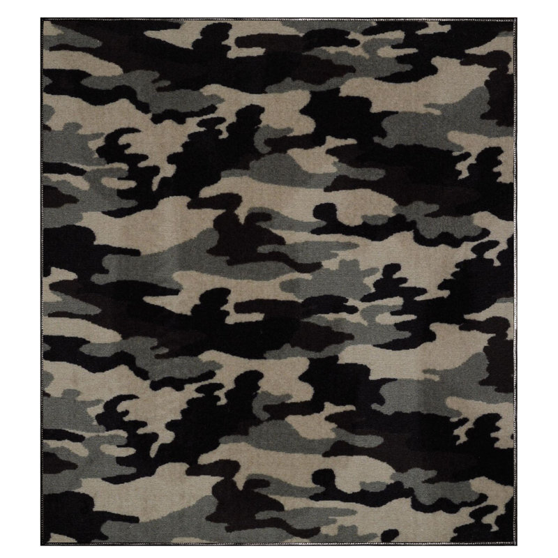 Tapis noir / beige à imprimé animal, Carré 12 pi