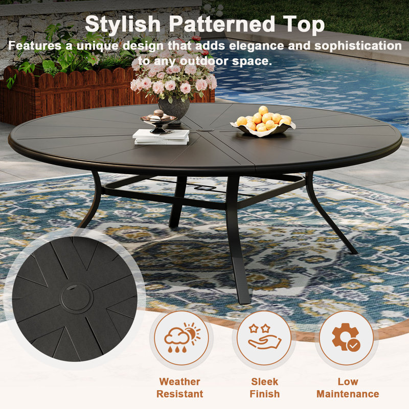 8-Person Aluminum Round Patio Dining Table, Black