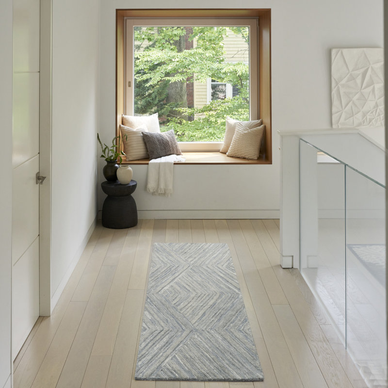Ebern Designs Atyana Blue Modern Indoor Wool Rug, Runner 2'3" x 7'6"