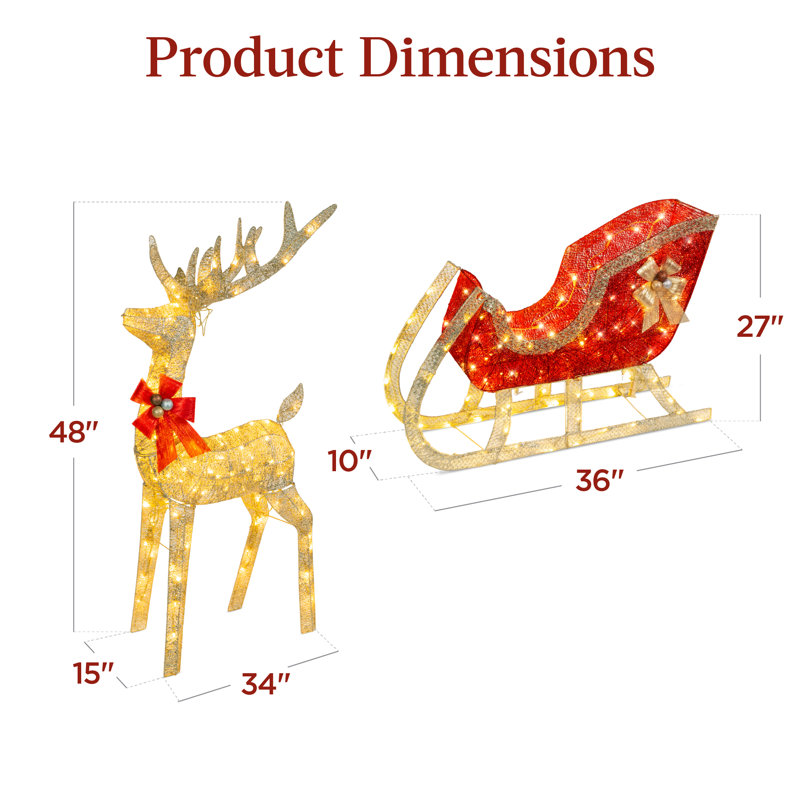 Reindeer Sleigh Yard Lighted Display, 48"H x 70"W x 15"D, Gold