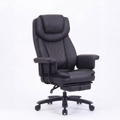 Executive Office Chair Big and Tall 500LBS, 165° Reclining Heavy Duty Office Chair with Footrest & Quiet Rubber Wheels