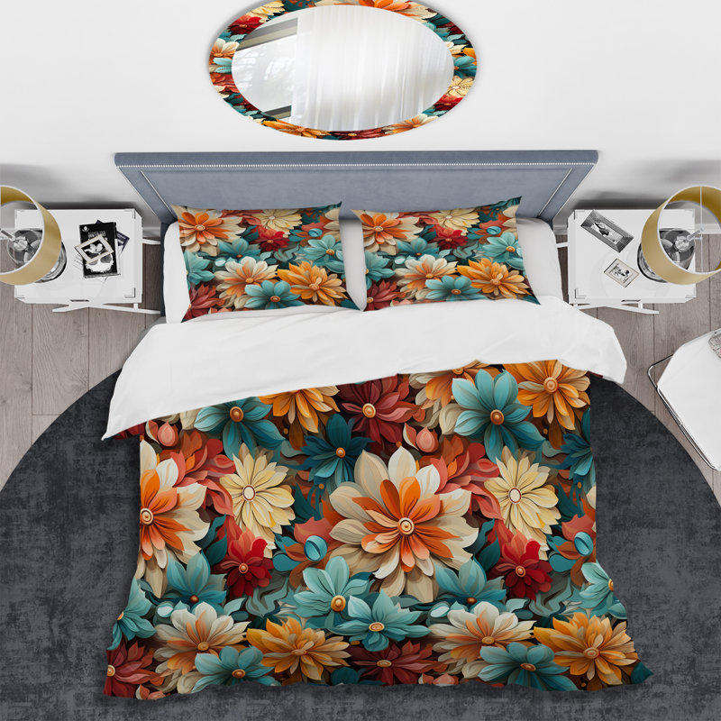 Ensemble de housse de couette Blue Popart Vivid Flower Garden, Housse de couette simple + 1 taie décorative stan