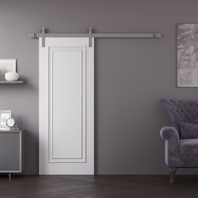 Ensemble de porte de grange pour porte de grange en émail blanc 18,6 pi 6,6 pi
