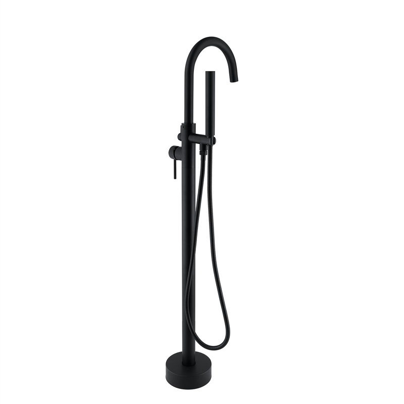 Topcraft Single Handle Floor Mounted Freestanding Tub Filler with Hand shower, Matte Black