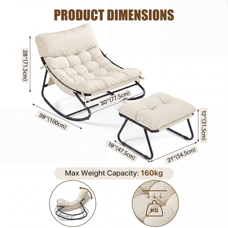 Outdoor Rocker Chair with Stool, Dark Grey
