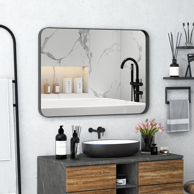 Ronni Metal Rectangle Wall Mirror, Black