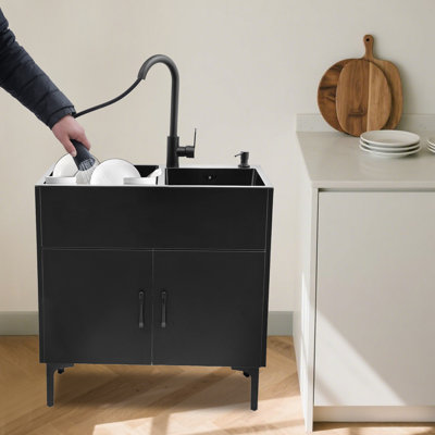 Laundry Sink With Pull-Out Faucet And Cabinet