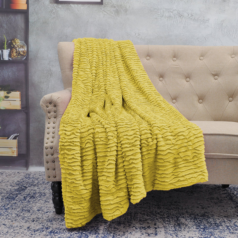 Knitted Throw Blanket, Lemon Curry Yellow