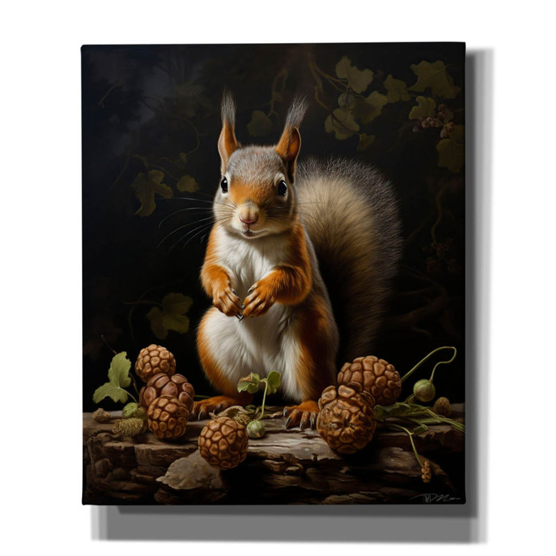  «Gray Squirrel With Berries» par Momart, art mural sur toile, 20 po x 24 po, H 24 po x l 20 po