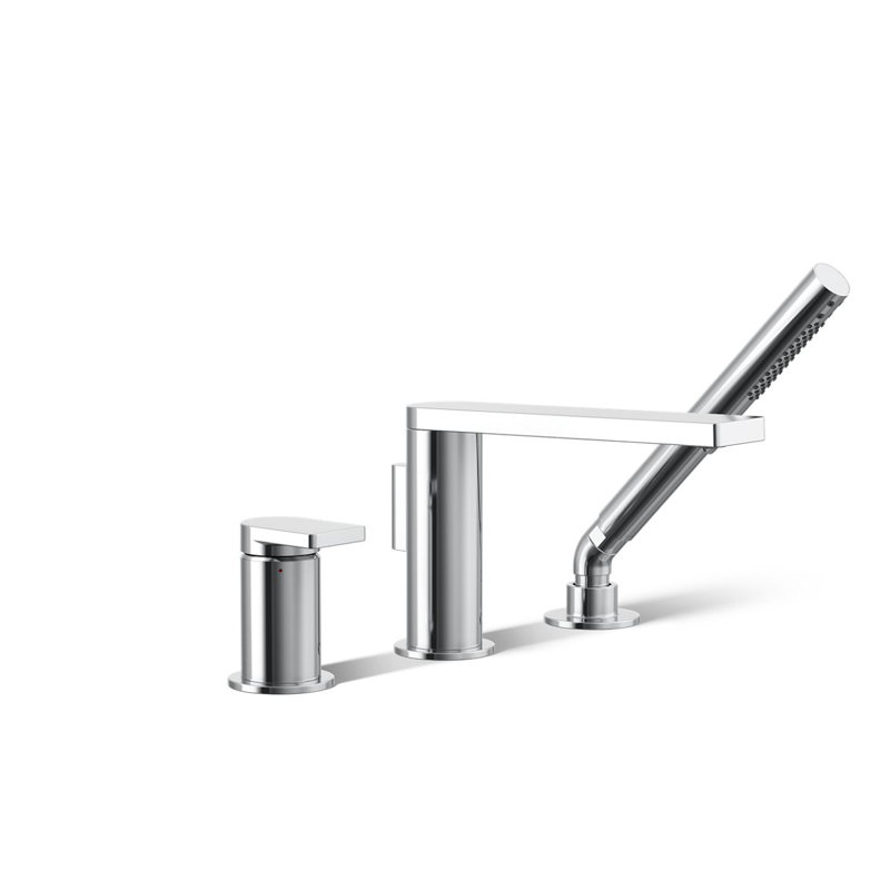 Composed Deck-Mount Bath Faucet With Handshower, Polished Chrome