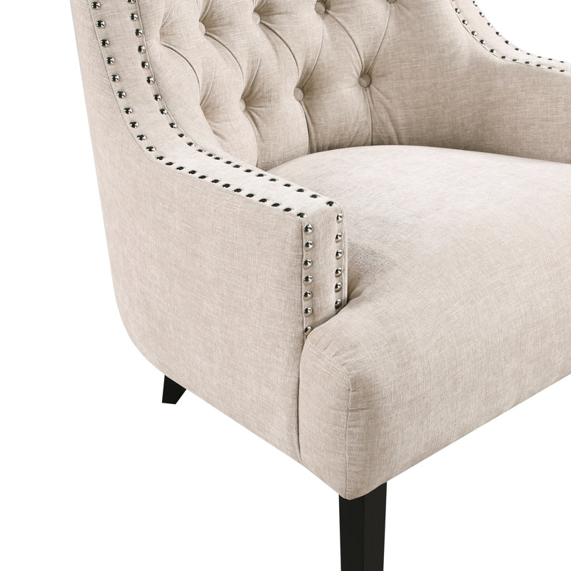 Chaise rembourrée en bois massif chenille, garniture cloutée, hauteur de l'ensemble de 27 po, fabrication de tissu de salon et de contreplaqué, profondeur d'assise de 22,5 po, espace