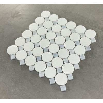 1 3/4" Thassos White Marble Circle With Dot Mosaic Floor And Wall Tile