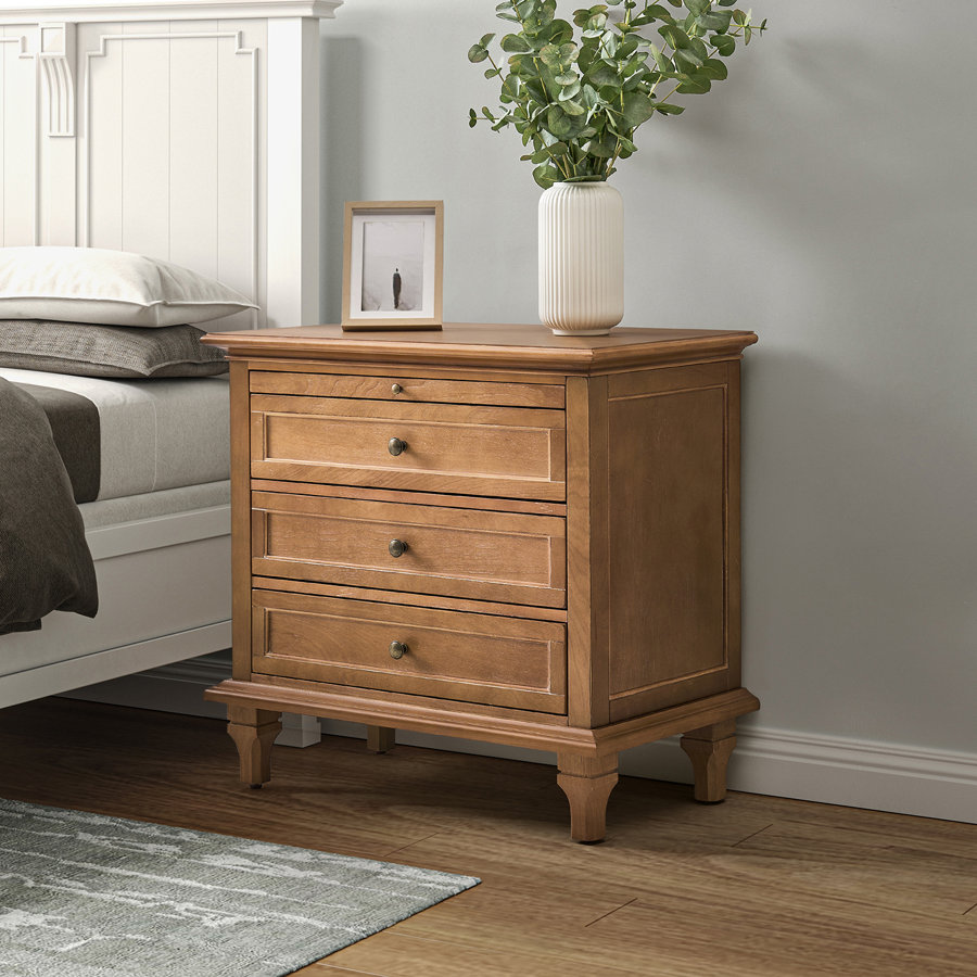Arthelia Traditional 3-Drawers Nightstand with Built-in Charging Station and Pull-out Shelf