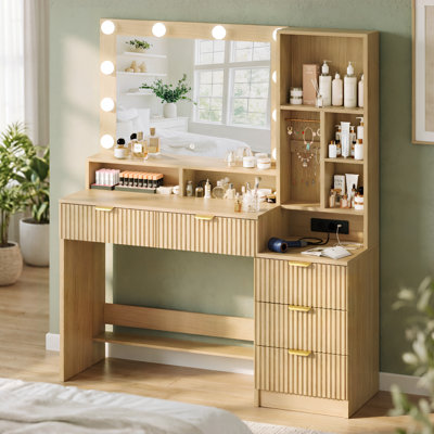 Dressing Table With USB Charge Make-up Desk Multi-storage Vanity Table