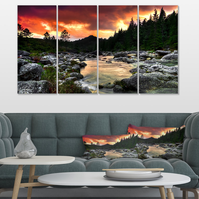 «Rocky Mountain River at Sunset», ensemble de 4 reproductions de photos sur toiles tendues