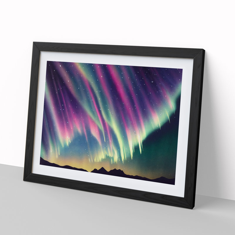Watercolour Aurora Borealis Vol.5 - Single Picture Frame Print, Black Framed, 46cm H x 64cm W x 2cm D